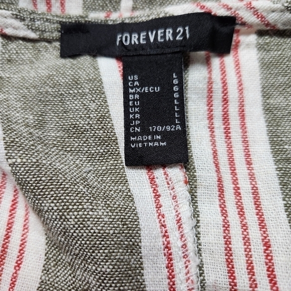 Size L Mini dress Spaghetti straps Linen blend Green white FOREVER 21 #79 - Picture 14 of 15